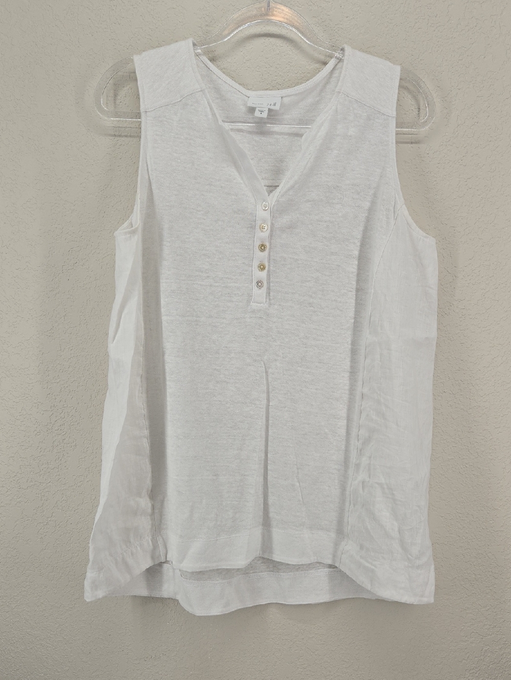 J. Jill White Sleeveless Henley Swim Coverup 100% Linen Size Medium